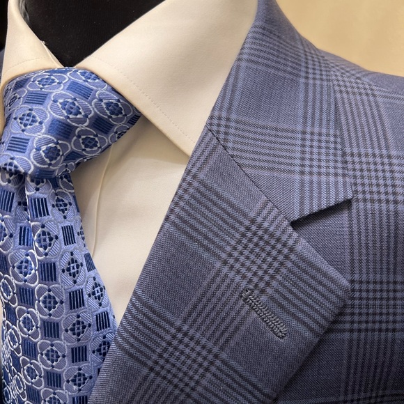 Hart Schaffner Glen Plaid Big Tall Sport Coat Blazer Jacket Blue Men 52R - Picture 2 of 14